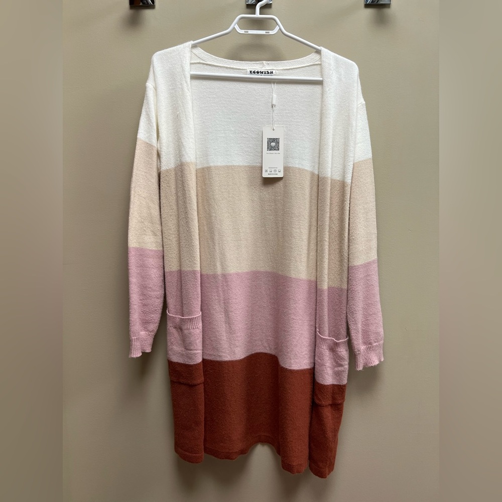 *SOLD* ECOWISH Womens Cardigan Color Block Striped Draped Kimono Cardigans